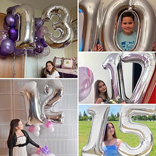 40 Инчен Број Балони 12, Сребрена Хелиум Фолија Број 12 Балони, Голем Број Балон Возраст Балон За Момчиња Девојки Роденден, Свадба, Годишнина