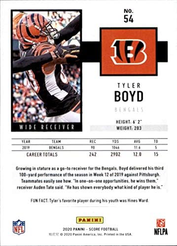 Резултат од 2020 година #54 Тајлер Бојд Синсинати Бенгалс Фудбалска трговска картичка