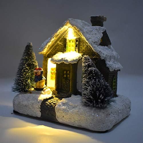 UXZDX смола Божиќна сцена селски куќи град со топла бела LED светло Божиќна декорација