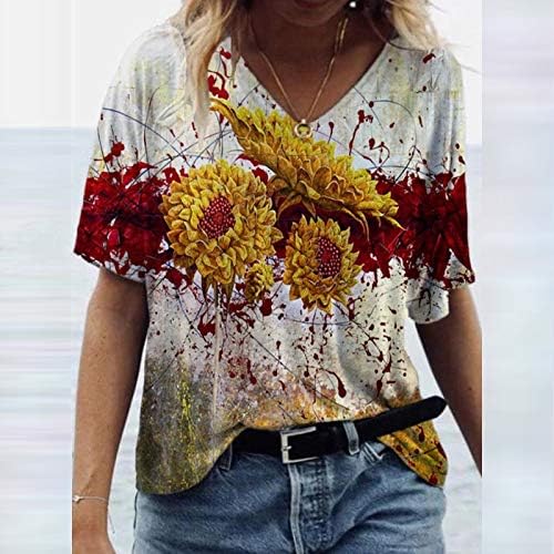 Кошули за жени, женска летна маица печатени обични блузи со кратки ракави кошули женски врвови