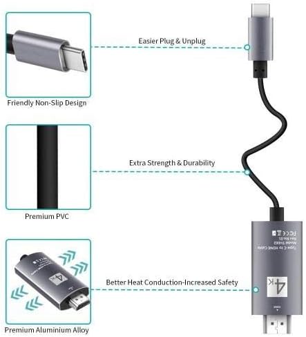 BoxWave Кабел Компатибилен СО YUMKEM Octa Основни Таблета L211-SmartDisplay Кабел-USB Тип-C ДО HDMI, USB C/HDMI Кабел-Jet Black