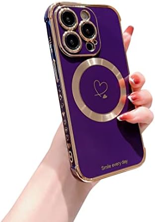 Компатибилен Со Magsafe iPhone 14 Pro Max Случај, Hosgor Симпатична Заштита На Објективот На Фотоапаратот Со Луксузно Позлата Со Сјај Слушајте