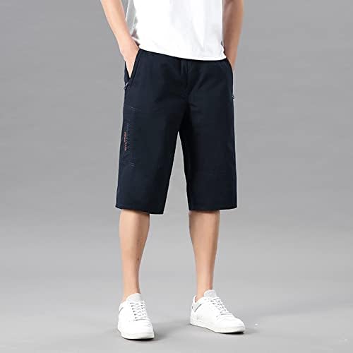Бело дете машко модна обична цврста боја со цврста боја мулти џеб патент тока отворено мажи бели постелнини панталони