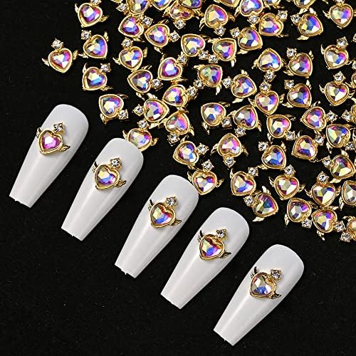 5/10 парчиња 3Д срцев облик на нокти во форма на легури Кристални ригистони Аурора скапоцен камен накит за нокти 10x11mm шарена украс за уметност