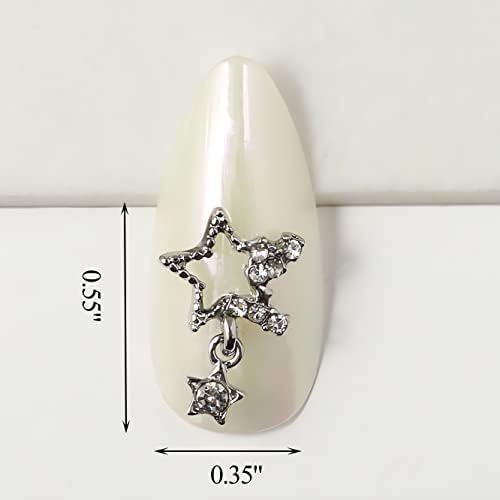 20 парчиња сребрена starвезда привлечност за акрилни нокти, 3Д легури starвездички камења за нокти Накити накит за жени