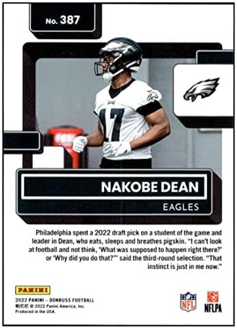 Nakobe Dean RC 2022 Donruss со оценка на дебитантите за печатот Премиум 387 Nm+ -MT+ NFL фудбалски орли Оцени Дебитант
