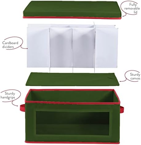 Zober Holiday Bindglass Box со делители, чаши контејнер доаѓа со две рачки, 12 слотови и чист PVC прозорец за лесна видливост, конструирано