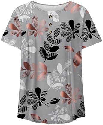 Женски цветни печатење врвови мода печатено случајно копче собрано v-врат со долг ракав лабава маица блуза врвови