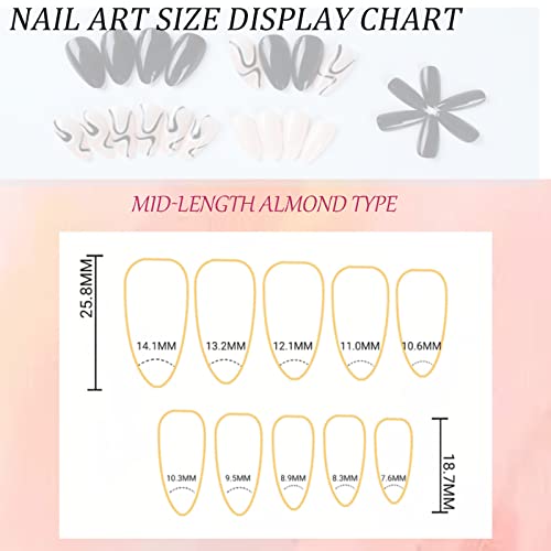 24 парчиња нокти со средна големина-фнгсдме лажни нокти лажни нокти во облик на бадем вештачки лепливи етикети за нокти со дизајн акрилен