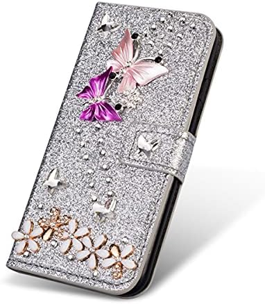 XYX Паричник Случај За Samsung Galaxy S9, Сјајот Шарени Пеперутка Дијамант Флип Картичка Слот Луксузни Девојка Жените Телефон Покритие, Сребро