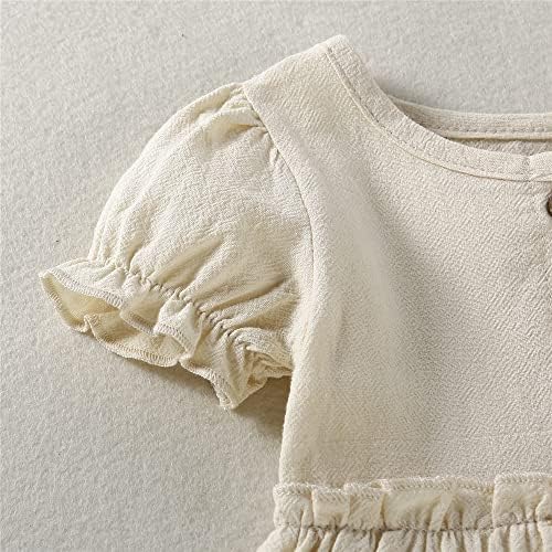 Nbulwbln новороденче девојче Руфл Ромпер фустан летен краток ракав солиден памучен постелнина забава боди фустани облека облека