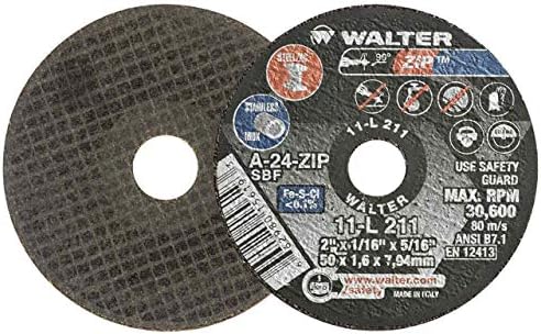 Волтер 11L211 2x1/16x5/16 Зип челик и не'рѓосувачки загадувачи без намалување на тркалата од типот 1 Грит A24, 25 пакет