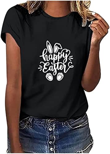 Зајак од кошула за печатење жени, печатени маички со кратки ракави, летен маичка за летни маички, велигденски ден Туника врвови