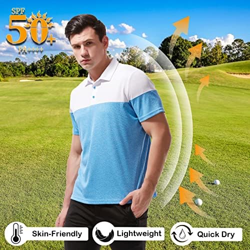 Jutonhdl Поло кошули за мажи Брзо суво суво на отворено голф Поло кошула UPF 50+ Шилк за кратки ракави за заштита од сонце