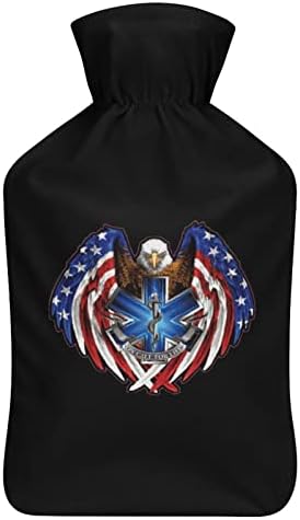 Американско знаме ЕМТ орел печатено шише со топла вода со мека кадифен покривка од гума вода за вбризгување на вода 1000 мл
