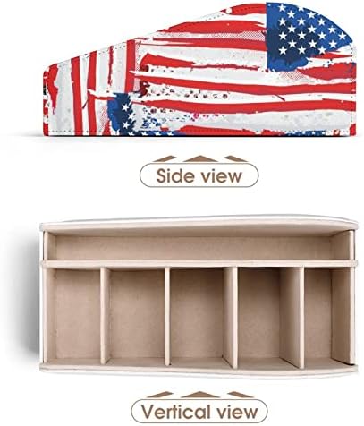 Држач за далечински управувач со знаме во САД во САД со 6 оддели PU кожени табели за складирање на табели за домашна канцеларија за домашна