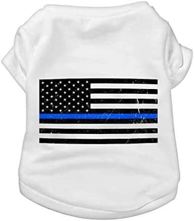 Тенка сина линија за кучиња - маица за кучиња од полиција - облека за кучиња со знаме на САД