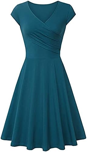 Женски забавен фустан моден печати краток ракав v-врат-фустан со должина Обичен фустан 2023 летни фустани