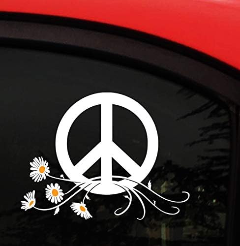 Мировен знак симбол на налепница на прозорецот за автомобили декорална бела и жолта мир мијалник со цветна моќност винил налепница за лаптоп