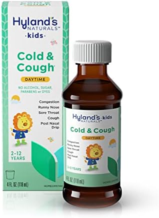 Hyland's Naturals Деца ладно и кашлица, дневен сируп од кашлица за деца на возраст од 2+ години, деконгестант, болки во грлото и олеснување