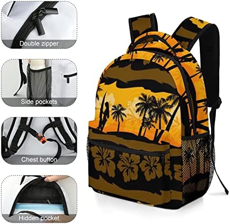 Тропски франгипани со дланки изгрејсонце патувања за патувања мода рамо торба со мала тежина со повеќе џебни дневни пакети за училишна студија