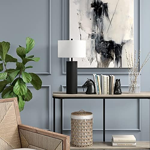 Хен и Харт 29,5 висока табела за ламба со сенка на ткаенина во зацрнета бронза/бела, ламба, биро за ламба за дома или канцеларија