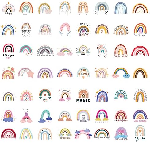 Водоотпорни налепници Claydii Rainbow за возрасни и деца, налепници за шишиња со вода од 60 парчиња, естетски слатки налепници, водоотпорен винил