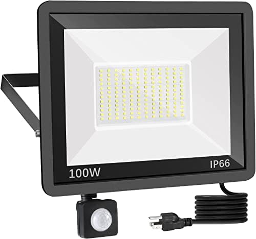 XYCN 100W LED сензор за движење на движење на поплави, 11500 LEM LED LED работно светло со приклучок, IP66 водоотпорни рефлексии