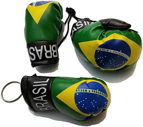 Bunfires 2 парчиња Бразил знаме мини банер нараквици за задниот преглед на ретровизорот и бразилскиот клуч за клучеви лого на знамето на земјата
