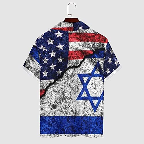 САД и Израел на испукано машко копче за лекување на хавајската кошула летна плажа кубанска јака, врвови на врвови