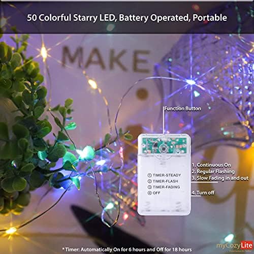 Луис избор микро бакарни жици, 50 LED светли светла, водоотпорни, напојувани со батерии, топли бели мини жици светла и разнобојни мини низини