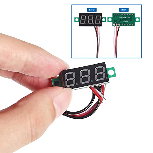 Тестер за напон на напон Diitao 6PCS, мини дигитален тестер за мерач на волтметар 0,36 3 жица DC 0-100V сина/црвена/зелена LED дисплеј тестер за напон DC волт метар 3 бои