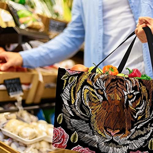 Кошар за еднократно шопинг тигар со рози цветни шема преносни преклопни пикник намирници кеси за перење алишта за перална торба за
