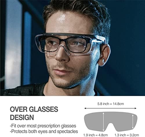 Dex одговара безбедност над очилата SG210 OTG; Поставете над вашите очила, Заштита на очите Z87, отпорна на магла и гребење, прилагодлива за жени и мажи, УВ заштитен