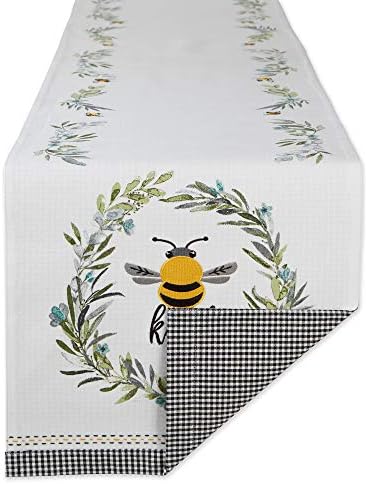 DII Bumblebee Карирана Кујна Колекција, Реверзибилна Маса Тркач, 14x108, Пчела Вид Gingham