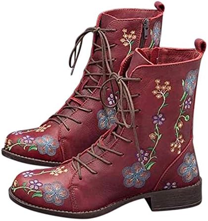 Чизми за жени со ниска потпетица гроздобер зимски глуждови чизми зимски кожни чизми борбени чизми чевли невестински партиски фустани чевли