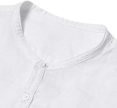 Машка памучна постелнина против кошула со вратот - хипив хипи -хипи -обични плажа врвови шири јака обична летна маица врвови блуза