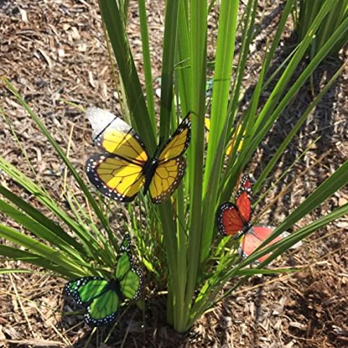Градинарски пеперутки влогови разнобојни декорации на пеперутка, пеперутка пеперутка на стапчиња украси за растителен двор градинарски