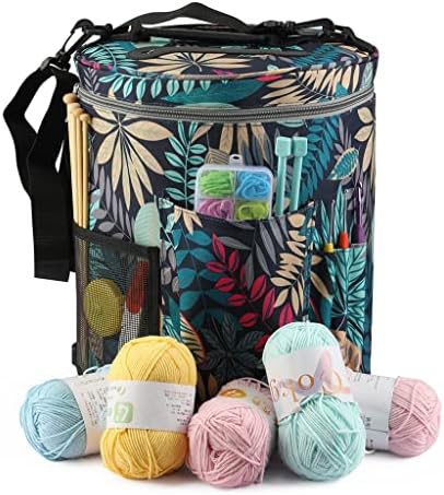 Yfqhdd торба за складирање на предиво со лисја од јавор, голема торба за плетење на предиво за куки за капчиња и иглички за плетење со иглички топки од предиво