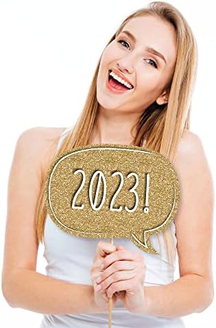 Голема точка на среќа Нова Година на забавата - Злато - 2023 година Новогодишен комплет за фото штанд - 20 брои