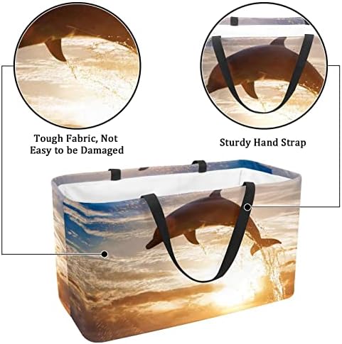 Кошар за еднократно шопинг Долфин зајдисонце преносен преклопен пикник намирници кеси за перење алишта за торба за торба за купување корпа