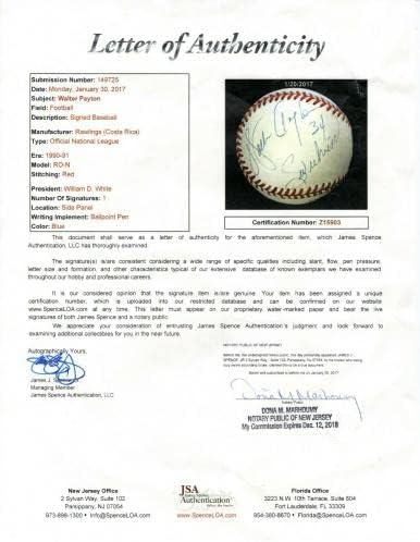 Волтер Пејтон „#34, сладост“ потпишана испишана бејзбол JSA COA - NFL автограмирани разни предмети