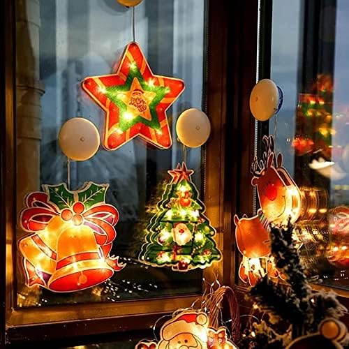 Божиќен прозорец аранжман пијалок за висечки светла LED жица светла Санта снежен човек Божиќ Декорација предводена наметка