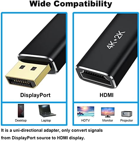 Areme DisplayPort на HDMI адаптер, уни-режија DP машки во HDMI Femaleенски конвертор компатибилен за Lenovo, HP, Dell и More-Black
