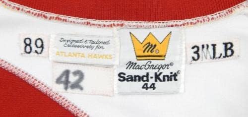 1989-90 Атланта Хоукс Кевин Вилис 42 Игра користена бела јакна Ву Пант САД знаме 0 - НБА игра користена