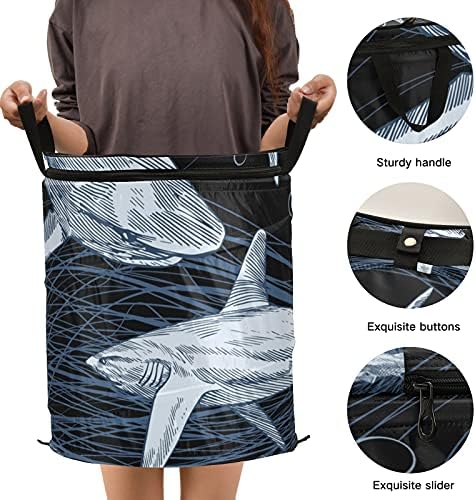 Ајкула Поп -доп за перење алишта со патент капаче за песечка корпа за перење со рачки што може да се сруши за складирање на кошарката