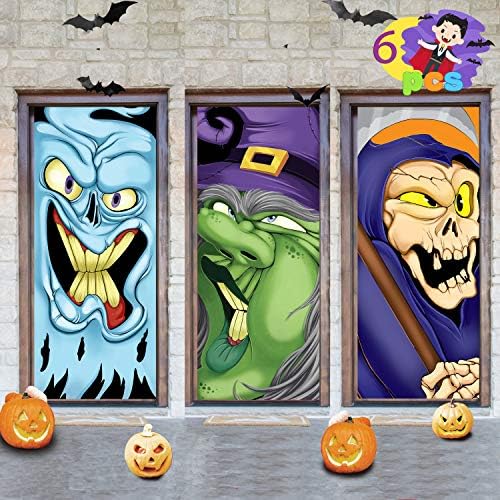 Декорација на Ноќта на вештерките на Jоин 6 парчиња Reaper, Monster, Cover Witch Halloween Door, прозорец и wallиден покритие затворено декорација на отворено
