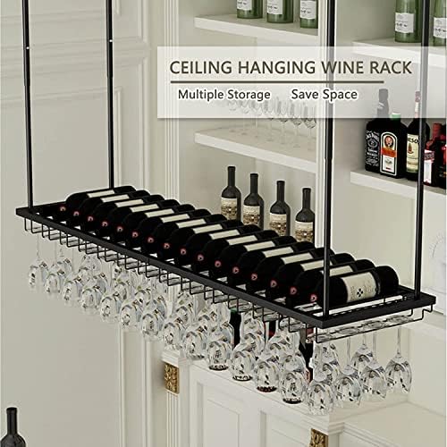 Висење вино стаклена решетка виси црно вино решетката таванот држач за шише со вино, стаклен лепен за складирање на вино за складирање на