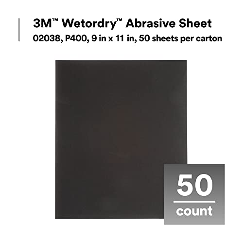 3м абразивен лист на Wetordry 02038, P400, лесен, водоотпорен, влажно пескарење, 9 во x 11 in, 50 чаршафи/картон