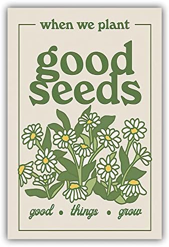 Гроздобер диви цвеќиња постер зелена ботаничка wallидна уметност Добри семиња естетски цитат отпечатоци на цветен пазар wallид декор просторија